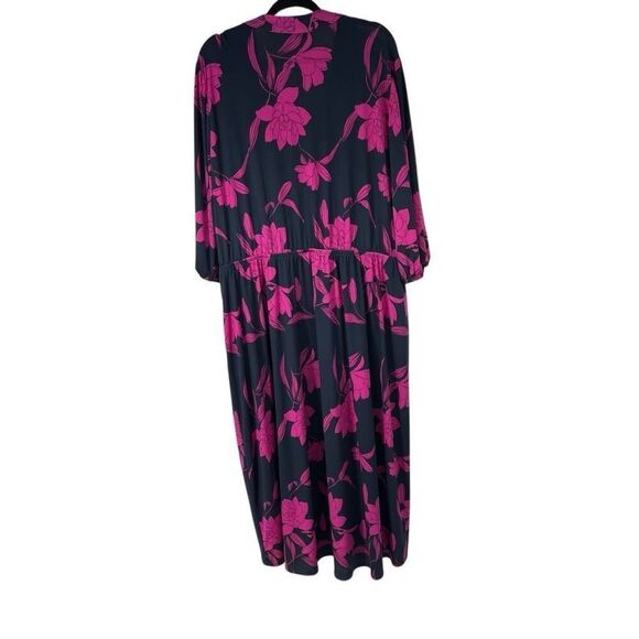 Lane Bryant Navy Pink Mid-Sleeve Faux-Wrap Midi Dress Sz 26/28 Women’s - Picture 3 of 10